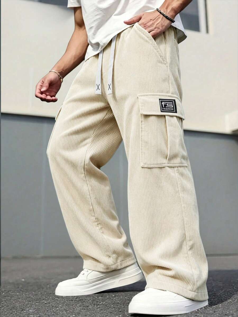 New Men's Casual Long Pants.Drawstring Minimalist Design.Pockets On Both Sides - Convenient For Carrying And Storage.Suitable For Outdoor And Daily Wear - Apricot - View 1