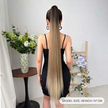 HEYPINK Claw Shaped Ponytail Extension Hair Accessory Brown Gold Burgundy Gradient Brown 38 Inch Long Wave Heat-Resistant Fiber Synthetic Ponytail Wig, Suitable For Women's Parties And Daily Use, Halloween - Black Brown - View 5