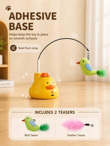 Cute Duck Shaped Interactive Cat Teaser Toy Set, Includes Bird-Shaped Cat Teaser Wand And Feather Bell - Multicolor - View 4