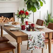 Christmas Holly Berry Snowflake Table Runner Holiday Party Decor Reusable Winter Xmas Kitchen Dining Table Runner Christmas Decorations - Multicolor - View 7