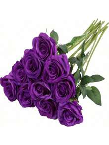 1/5/9/12/20/40pcs Deep Purple 20 Inch Artificial Roses, High Quality Faux Roses, Suitable For Home Decor, Room Decor, Table Decor, Wedding Decor, Bridal Bouquet, Wrist Corsage, Floral Arrangement. Suitable For Home, Restaurant, Bedroom, Vase Decoration. - Dark Purple - View 1