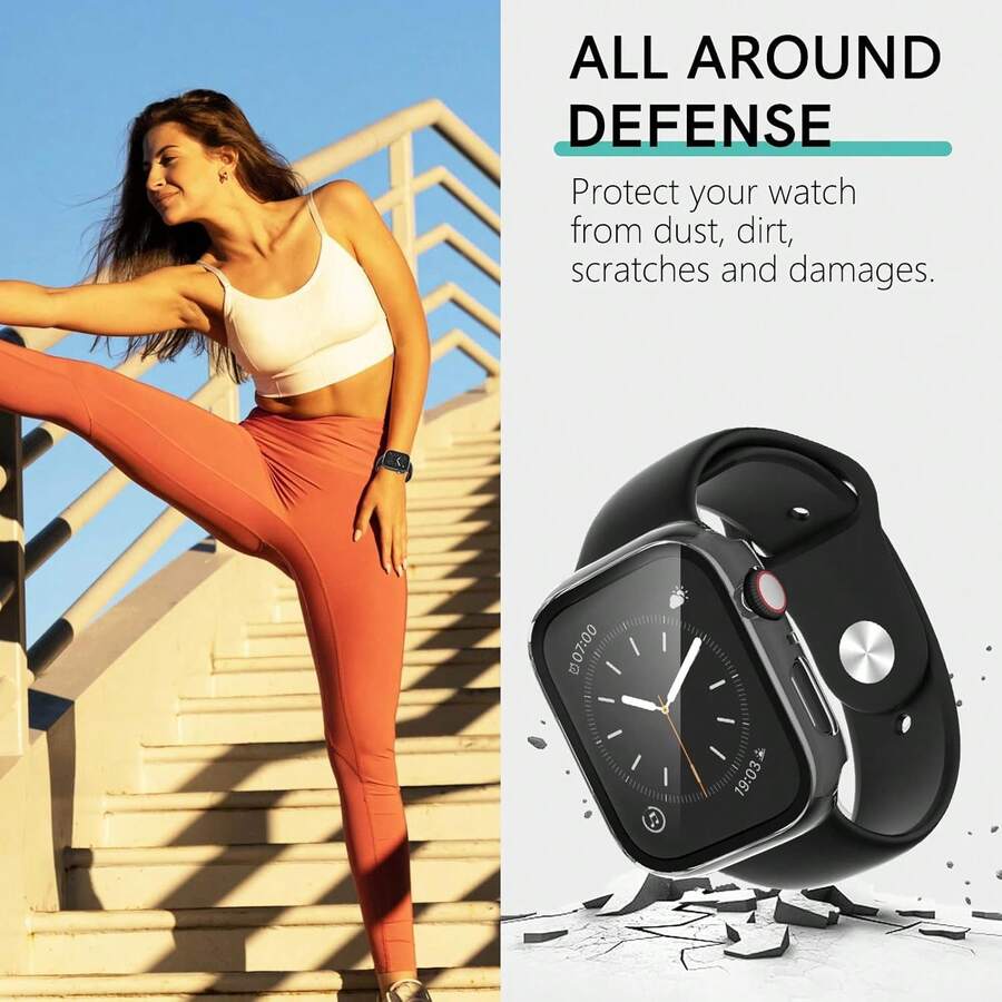 2 Rose Gold + 1 Transparent Watch Case Film, Compatible With Apple Watch 4/5/6/7/8/9/10/11, Full Coverage, Anti-Scratch, Built-In Tempered Glass - 2 Rose Gold + 1 Clear Watch Case Film - View 1