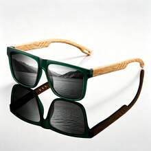 Unisex Square Wood Grain Temple Glasses, Coated Lenses, Suitable For Daily Wear, Driving, Travel, Outdoor - Multicolor - View 9