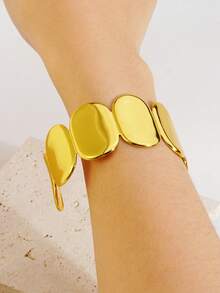 1pc Minimalist Elegant Style Stainless Steel Women's Bracelet With Minimalist Glossy Geometric Design, Suitable For Women's Daily Wear Or Commuting Outfits, Or As A Gift For Women - Yellow Gold - View 7