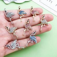 5/10pcs Rhinestone Flamingo Charms Alloy Crystal Flamingo Bird Pendant For DIY Bracelet Necklace Earring Tropical Jewelry Making Findings - Multicolor - View 2