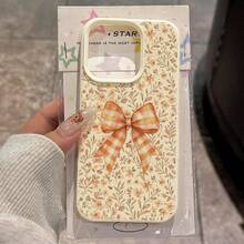 1 buah Casing Ponsel Bahan TPU Motif Bunga Kotak-kotak Oranye Lembut Musim Gugur Cocok Untuk iPhone 17 Pro Max/17/16 Pro Max/15/13/12/11/ S20 FE/A15/S24/A55/ Note 11/Note 12/Note 13 Pro Pelindung Ponsel Soft Shell Anti-Jatuh Cakupan Penuh - Putih - View 1