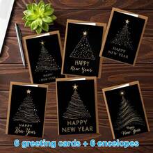12pcs/24pcs/48pcs Holiday Greeting Cards, Christmas Cards, Birthday Cards, Valentine's Day Cards, Gold Christmas Tree Pattern, Hand-Writable - Pattern Greeting Cards With Envelopes And Folded Pages, Blessing Cards, Event, Family, Friends, Teacher Greeting Cards And Message Cards - Sets - View 12