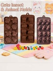 3 PiecesCute Animal Silicone Mold, Bee Beetle Dinosaur And Bear Shaped Baking Molds For Chocolate, Candy, Jelly, Pudding, Gummies And Cake Bites, Creative Waffle Dessert Bakeware For Home Kitchen, Parties And Sweet Treats - Multicolor - View 5