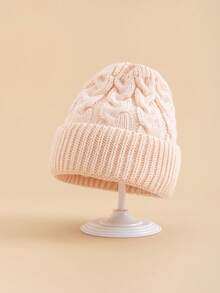 1PC Children's Solid Color Cable Knit Folded Beanie, 3 Size Options, Winter Hat For Kids, Suitable For Autumn/Winter Casual Home Wear, Daily Commute, Clothing Accessory - Multicolor - View 17