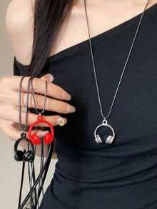 1pc Minimalist Unique New Mini Earphone Pendant Necklace For Women, Fashionable High-End Neck Chain, Personalized Collarbone Chain - Multicolor - View 1