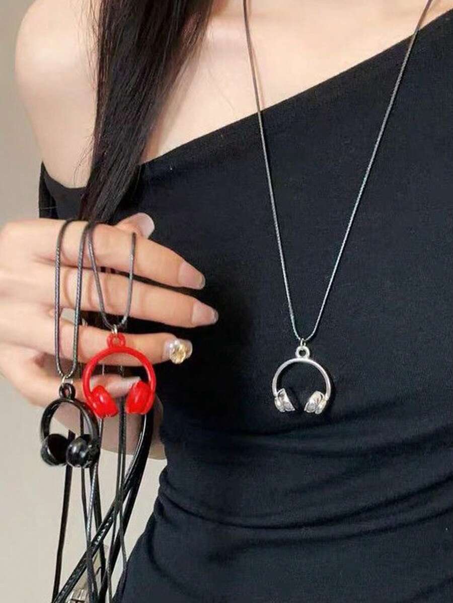 1pc Minimalist Unique New Mini Earphone Pendant Necklace For Women, Fashionable High-End Neck Chain, Personalized Collarbone Chain - Multicolor - View 1