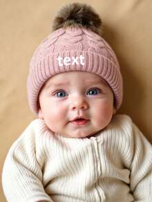 1pc Customized Printed Name Knitted Hat For Newborns, Infants And Children, With Pom Pom And Folded Brim, Warm Outdoor Knitted Hat For Autumn/Winter - Multicolor - View 6