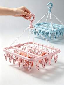 1pc Rotating 32-Clip Plastic Clothes Hanger, Space-Saving Foldable Hanging Rack For Socks, Underwear And Small Clothing, Bedroom Bathroom Closet Dorm Storage, Travel College Essentials, Home Decor, Laundry Room Storage Rack - Multicolor - View 2