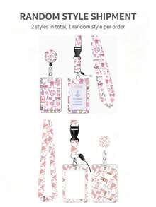 Medical Elements Cartoon Card Holder Set, Pink Medical Pattern Acrylic Badge Holder, With Retractable Lanyard And Long Strap, Nurse Student ID Card Holder, Anti-Loss Portable, Fresh And Sweet Style, Suitable For Commuting And Campus Use, Daily Essential - Multicolor - View 7