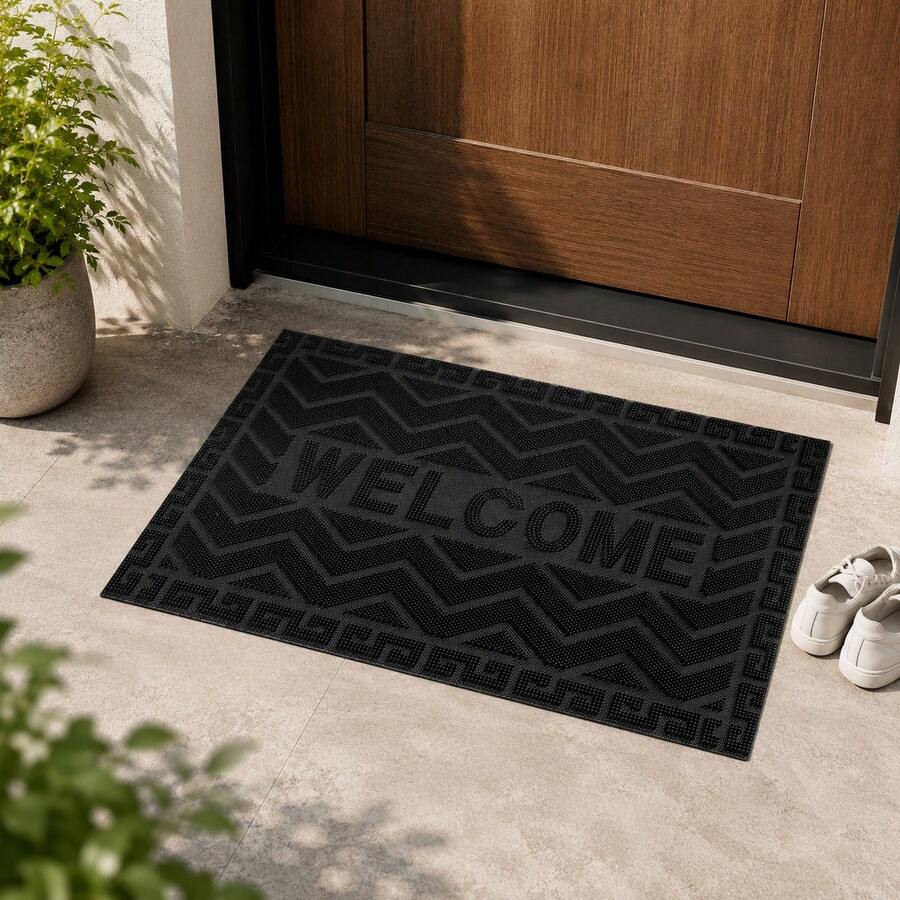 Felpudo Entrada Casa, Alfombrilla Retangular Absorbente con Base de Goma,Atrapa Suciedad y Humedad, para Interior y Exterior, Puerta, Pasillo y Terraza - PVC+POL. - roombo NEGRO - Ver 1