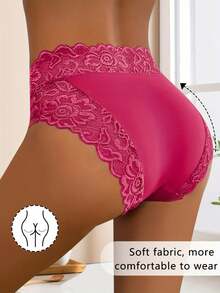 1pc Women's Elegant Lace Patchwork Comfortable Breathable Panty, Suitable For Romantic Holidays - Pink - View 1