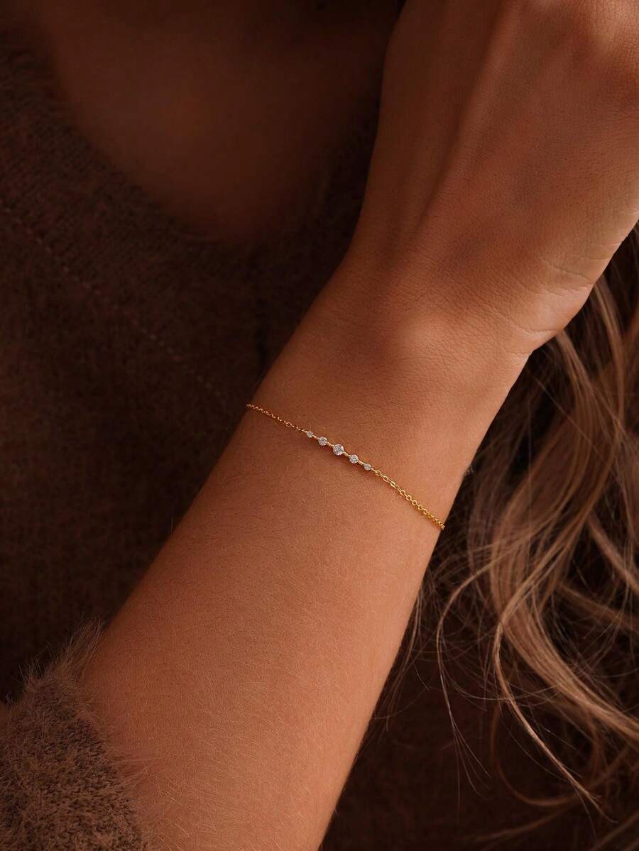 Women Minimalist Dainty Gold Bracelet, Tiny Pave CZ Thin Link Chain Bracelet, Elegant Stackable Wrist Accessory,For Daily Wear Dating Birthday Gift - Gold - View 1