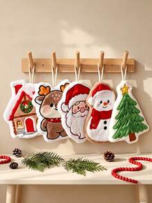 1pc Christmas Themed Hanging Hand Towel, Featuring Santa Claus, Snowman, Reindeer And Christmas Tree House Design, Suitable For Home, Kitchen, Bathroom, Hotel, B&B, Restaurant, Cafe And Christmas Party Occasions - One Size Fits All - View 1
