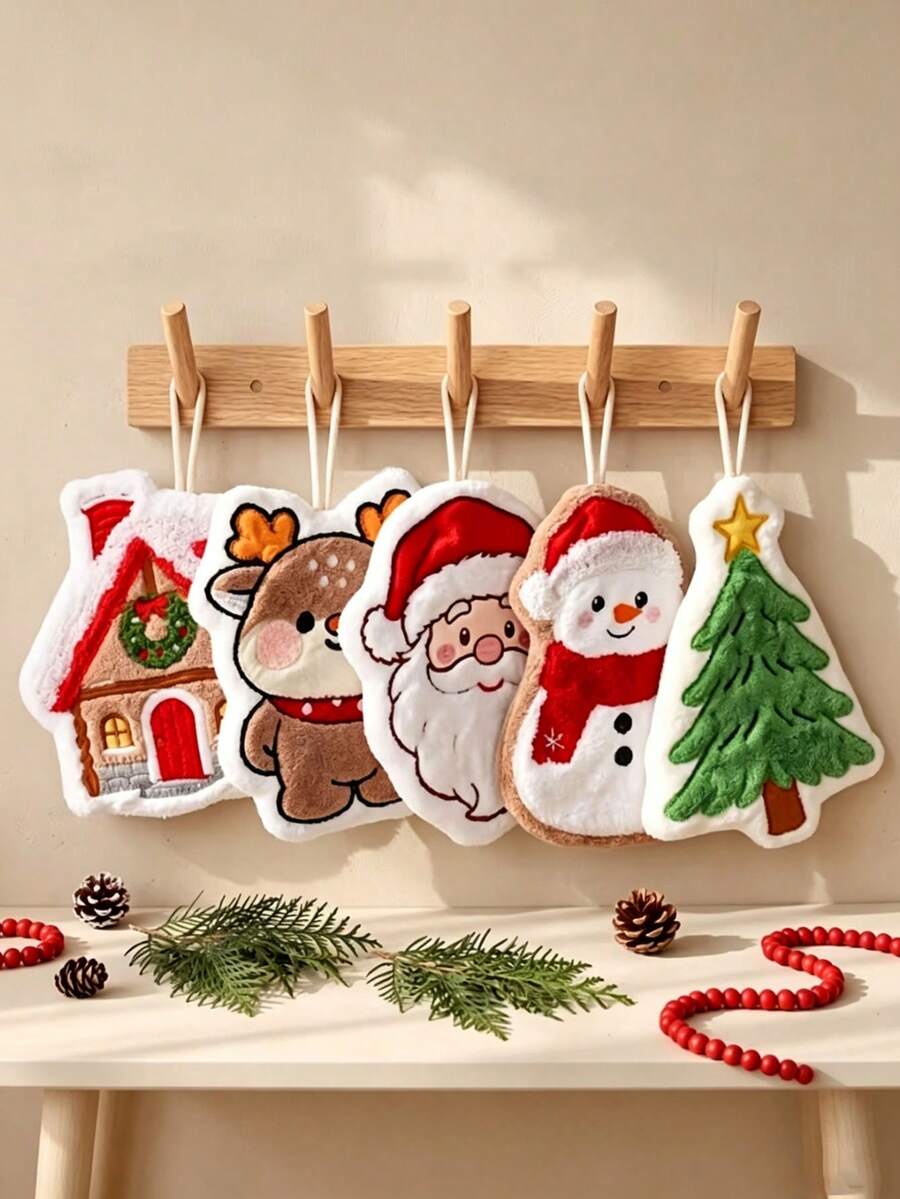 1pc Christmas Themed Hanging Hand Towel, Featuring Santa Claus, Snowman, Reindeer And Christmas Tree House Design, Suitable For Home, Kitchen, Bathroom, Hotel, B&B, Restaurant, Cafe And Christmas Party Occasions - One Size Fits All - View 1