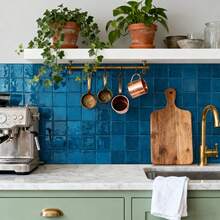 24PCS 3D Self-Adhesive Wall Tile Stickers, 15.25*15.25cm, Blue Square Pattern Decorative Design, Removable Wall Decals, Suitable For Kitchen Backsplash, Bedroom, Living Room Home Wall Renovation And Decoration Sticker Set - A24pcs - View 7
