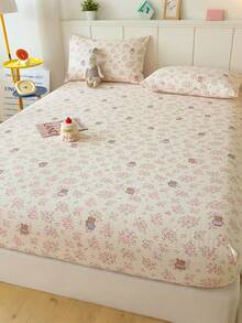 Set Sprei 3 Potong Motif Beruang Bunga Merah Muda, Sprei Ringan, Lembut, dan Nyaman Termasuk 1 Sprei Fitted dan 2 Sarung Bantal, Tanpa Isian, Cocok untuk Asrama, Kamar Tidur, Penggunaan di Rumah, Tersedia Berbagai Ukuran - Berwarna merah muda - View 7
