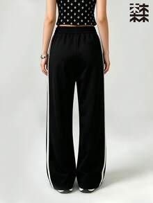 mulinsen Women's Straight Leg Ice Silk Quick Dry Striped Colorblock Sweatpants - Deep Space Black - View 3