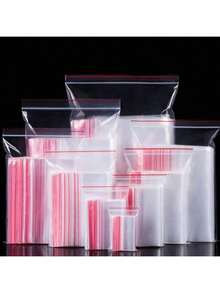20/100pcs/Pack Different Sizes Thickened Clear Ziplock Bag With Red Edging, Made Of Pe, Reusable Sealing Bag, Great For Snacks, Seeds, Jewelry, Clothing Accessories Packaging Back To School - White - View 1