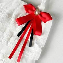 1pc Women's Elegant Exquisite College Style Crystal Decor Accessory, Solid Color Bowknot Ribbon Pin, Can Be Worn On Shirts And Dresses For Daily Wear, Backpack Commute Outfit, Banquet Party Wear, Holiday Gift - Red - View 6