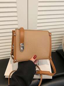 Solid Color PU Material Zipper Closure Women's Bag, Simple And Stylish Versatile Shoulder Diagonal Cross Bag, Women's Daily Commuting Use - Khaki - View 8