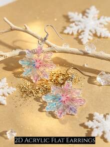2D Iridescent Snowflake Dangle Earrings, Acrylic Material, Blue & Pink Iridescent Winter Christmas Earrings, Exquisite Gift - Iridescent Snowflake - View 6