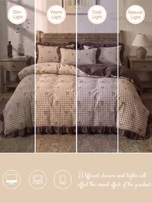 2pcs/3pcs Set Khaki Plaid Bow Digital Print Mocha Color Ruffle Duvet Cover Set (1 Duvet Cover + 1/2 Pillowcases, No Inserts), Polyester And Other Synthetic Fiber Material, Soft And Skin-Friendly, Suitable For Daily Indoor Use - Multicolor - View 9