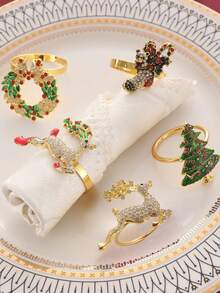 6pcs Elegant Gold Napkin Rings, Versatile Table Decor For Christmas, Thanksgiving, Easter And Birthday - Multicolor - View 3