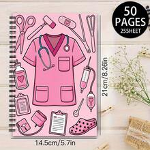 1PC A5 This Notebook Features A Pink Nurse-Themed Cover, Sized 5.7X8.2 Inches, Containing 50 Pages/25 Sheets Designed For Smooth Writing, Perfect For Nurses To Document Patient Details. It Makes A Great Gift For Nursing Professionals - Rectangle - View 1