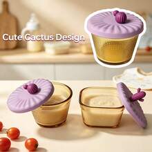 1pc High Borosilicate Glass Baby Food Storage Box, Glass Body Heat Resistant Up To 400℃, Equipped With Soft Silicone Lid, Multi-Functional Food Storage Box, Dry Fruit Snack Airtight Storage, Soft Silicone Lid, Leak-Proof When - Purple - View 7