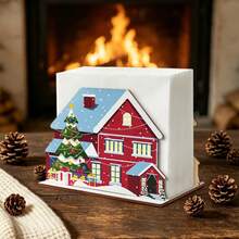 2styles Christmas Wooden Napkin Holder, Santa Claus & Winter House Pattern Desktop Tissue Storage Rack, Xmas Dining Table Centerpiece, Festive Home Party Decor, Christmas Gift - One Size - View 6