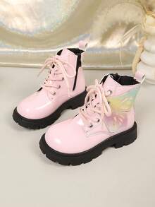 1 Pair Pink Glitter Wing Decor Simple Fashion Boots For Girls, Autumn/Winter, Toddler/Little Kids - Pink - View 1