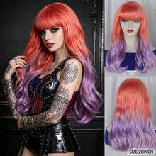 Medium Long Wavy Curly Rainbow Synthetic Hair With Bangs - Natural Looking, Beginner Friendly, Daily Fashion Halloween Cosplay Colorful Holiday Party Costume Wig For Women - Multicolor - View 12