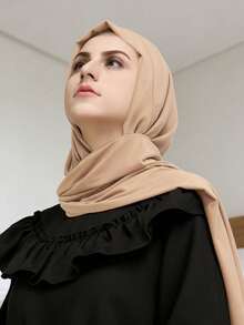 (With Hair Band) Women's Solid Color Scarf Hooded Shawl Headscarf Hat, Warm Windproof Elegant Minimalist Versatile Wear, Suitable For Daily And Holiday Use - A - View 2