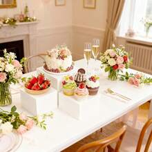 EZIFY 6 White Cube Dessert Stands | 5-Sided Display Trays - Festive Cake Holder For Party/Wedding/Christmas - White - View 12