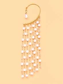 outingfit 1pc Ins Viral Tassel Ear Hook Earrings, High-End Rhinestone Earrings Without Piercing, Fairy Style Accessory - Gold - View 7