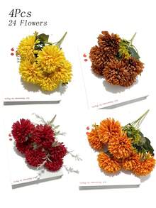 4pcs/24pcs Autumn Artificial Flowers, Perfect For DIY Home Decor Floral Arrangement, Suitable For Outdoor Display, Artificial Floral Arrangement, Rustic Floral Background, Wedding Table Decor And Photography Props - Multicolor - View 16