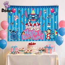 DOBBLE Stitch 1pc 210*150cm Birthday Party Backdrop, Stitch, Angel And Lilo Hawaiian Cartoon Photography Background Banner For Photo Booth, Cake Table, Wall Decor And Party Supplies - View 4