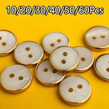 10/20/30/40/50/60Pcs Gold/Silver Rimmed Shell Buttons, For Clothing Accessories, Shirts, Home Decor, Clothing Buttons, Hand-Sewn Buttons - Multicolor - View 2