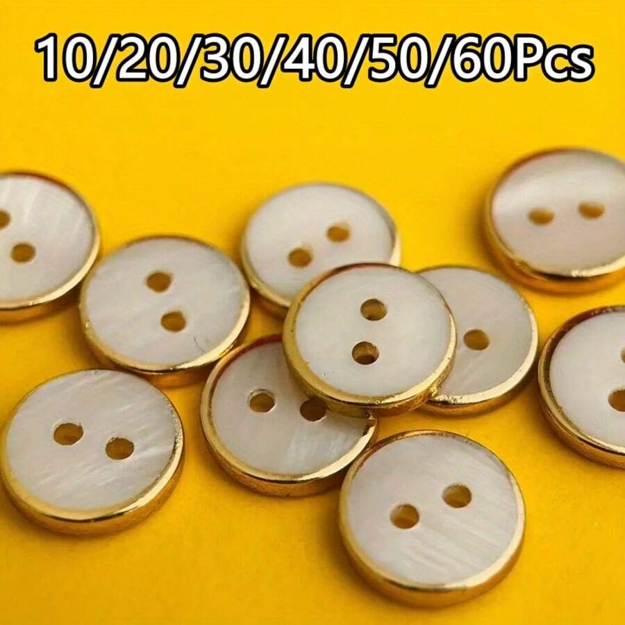 10/20/30/40/50/60Pcs Gold/Silver Rimmed Shell Buttons, For Clothing Accessories, Shirts, Home Decor, Clothing Buttons, Hand-Sewn Buttons