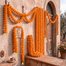2pcs Artificial Marigold Flower Garland With Gold Bells, 59 Inch Hanging Rope, Suitable For Diwali, Wedding And Festival Decoration, Long Hanging Rope, Suitable For Day Of The Dead, Altar, Halloween And Mexican Style Decoration - Marigold - View 8