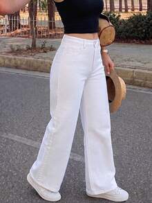 Women's Fashion Casual Straight Leg Jeans, Versatile Comfortable Daily Streetwear - White - View 3