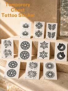 10pcs/Set Disposable Tattoo Stickers, Mandala Butterfly Sticker Set, Tassel Pattern, Women's Chest Stickers - Multicolor - View 1