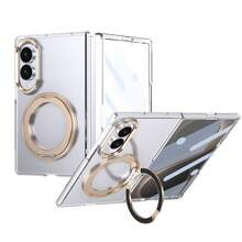 VIETAO 360°旋轉隱形支架透明材質手機殼，適用於 Galaxy Z Fold 8 Ultra 7 6 5 4 Fold7，附鋼化玻璃螢幕保護貼 - 金色 - 查看 8