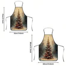 1pc Christmas Forest Snowy Scene Glowing Christmas Tree Print Apron, Featuring Snow-Covered Christmas Tree With Warm Light Decorations, Durable Cooking Apron Suitable For Bakers, Cake Decorators, BBQ Enthusiasts, Gardeners, Painters, Nail Artists - Perfect Gift For Home And Professional Chefs - Multicolor - View 6