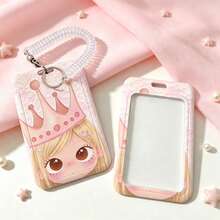 Kawaii Girl Slide‑Open Card Holder Hard ID Card Protector With Coil Wrist Strap For Student Campus Bus Meal Card - A - View 7